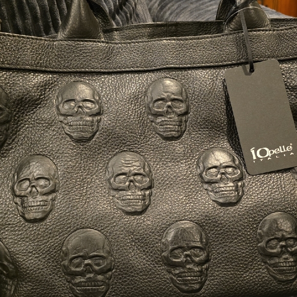 Handbags - Io pelle  Itallian Leather Black Skull Embossed Women's Bag